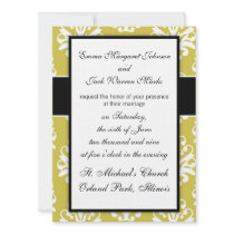 Chartreuse green and white chic damask design custom invitation
