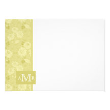 Chartreuse Green Damask Monogram Flat Card 4.5 x 6 Announcement