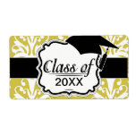 Chartreuse green white chic damask graduation personalized shipping labels