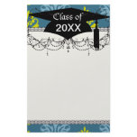 Chartreuse slate blue teal damask graduation stationery design