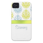 Chartreuse slate blue white damask custom Case-Mate iPhone 4 case