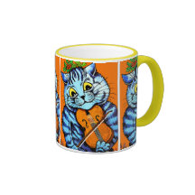 Chat avec le violon par la tasse de Louis Wain
