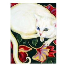 Chat blanc sur un coussin carte postale