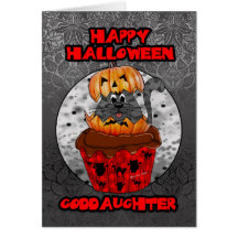 chat de petit gâteau de Halloween de filleule, cha Carte De Vœux