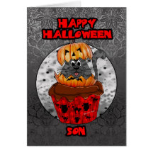chat de petit gâteau de Halloween de fils, chat ti Cartes De Vœux