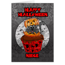 chat de petit gâteau de Halloween de nièce, chat t Cartes De Vœux