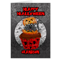 chat de petit gâteau de Halloween de petit-fils, c Cartes De Vœux