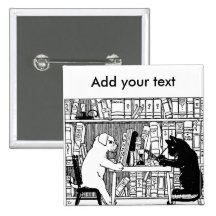 Chat et chien dans la bibliothèque badge