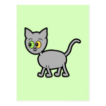 Chat gris avec les yeux impairs carte postale