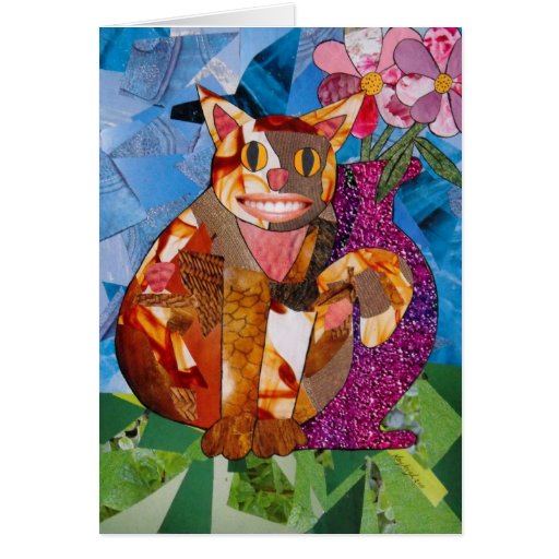 Chat heureux avec le vase carte de vœux