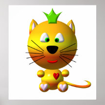 Chat mignon avec la couronne et les coeurs posters