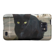 Chat noir aux yeux verts ; Aucune salutation Étui Samsung Galaxy S2