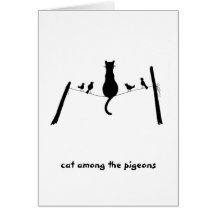 Chat parmi les pigeons cartes de vœux