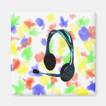 Chat Style Blue Black Headphones Graphic Magnet