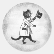Chat vintage de chapeau supérieur sur l'autocollan