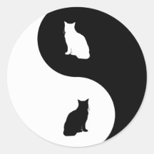 Chat Yin Yang Autocollants Ronds