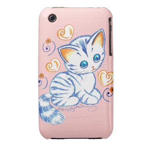Chaton avec des coeurs et des remous étuis iPhone 3