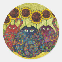 chats avec des tournesols adhésifs ronds