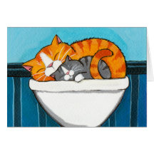 Chats tigrés dans l'évier - carte vierge d'art de 