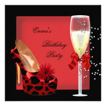 Chaussure noire rouge de Champagne de fête d'anniv Faire-parts