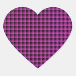 Check Pattern. Bright Pink and Black. Heart Stickers