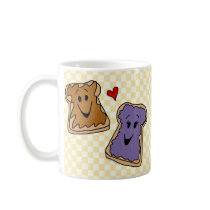 Cheerful Peanut Butter and Jelly Cartoon Friends Mug