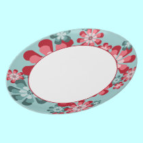 Cheerful Plate with Pink and Teal Mod Flowers plates
