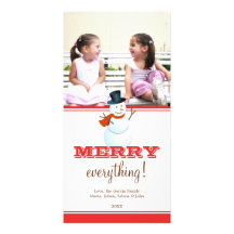 Cheerful snowman red white Christmas holiday photo Photo Greeting Card