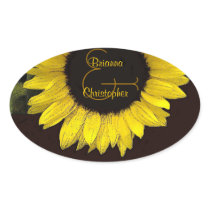 Cheerful Yellow Sunflower Oval Wedding Sticker