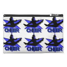 Cheerleader in blue travel accessories bags
