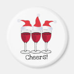 CHEERS! RED WINE AND CHRISTMAS HATS PRINT MAGNETS