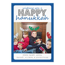 Cheery Happy Hanukkah Card (Blue / Grey) Custom Announcements