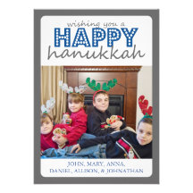Cheery Happy Hanukkah Card (Grey / Blue) Custom Invitation