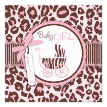 Cheetah Girl Invitation Square Pink B