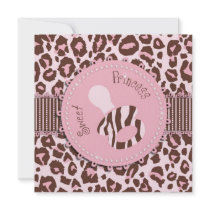 Cheetah Girl Invitation Square Pink D