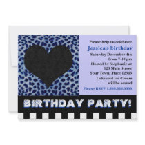 Cheetah Heart Birthday Party - Blue Invitation