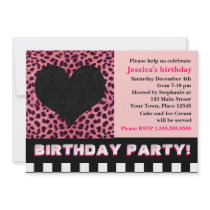 Cheetah Heart Birthday Party - Pink Personalized Invitations