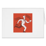 Chef Cook Baker Running With Soup Bowl Greeting Card