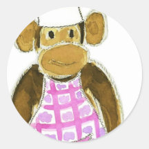 Chef Monkey Pink Round Sticker