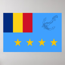 Chef roumain de personnel naval, drapeau de la Rou Posters