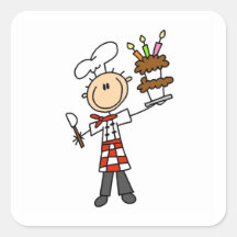 Chef With Birthday Cake Square Stickers