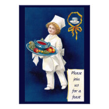 Chef with Tureen of Soup and Fruit Thanksgiving Personalized Invitations