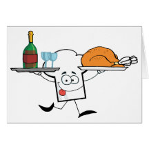 Chefs Hat Character Running With Tray Of Wine Greeting Cards