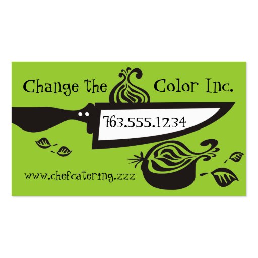 Chef's knife sliced onion chef cooking biz cards business card templates