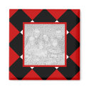 Chequered black  white  n red frame magnet
