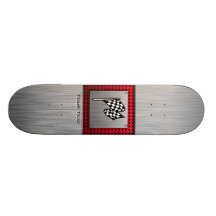 Chequered Flag; brushed aluminum look Skate Board Deck