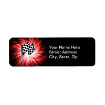 Chequered Flag; red Return Address Label