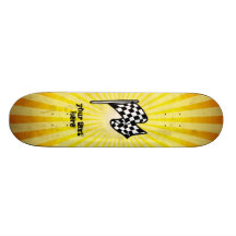 Chequered Flag; yellow Custom Skate Board