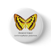 Chequered Skipper Butterfly with Name Pinback Button