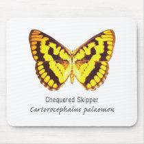 Chequered Skipper Butterfly with Name Mouse Pad